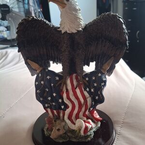 Patriotic Eagle Sculpture with American Flag